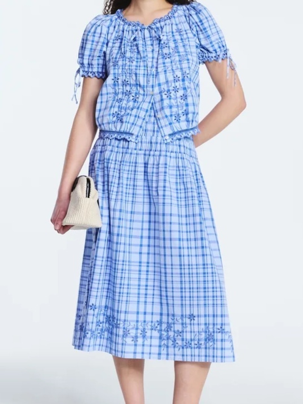 Free Assembly Women’s Bohemian Light Blue Plaid Set Size Medium